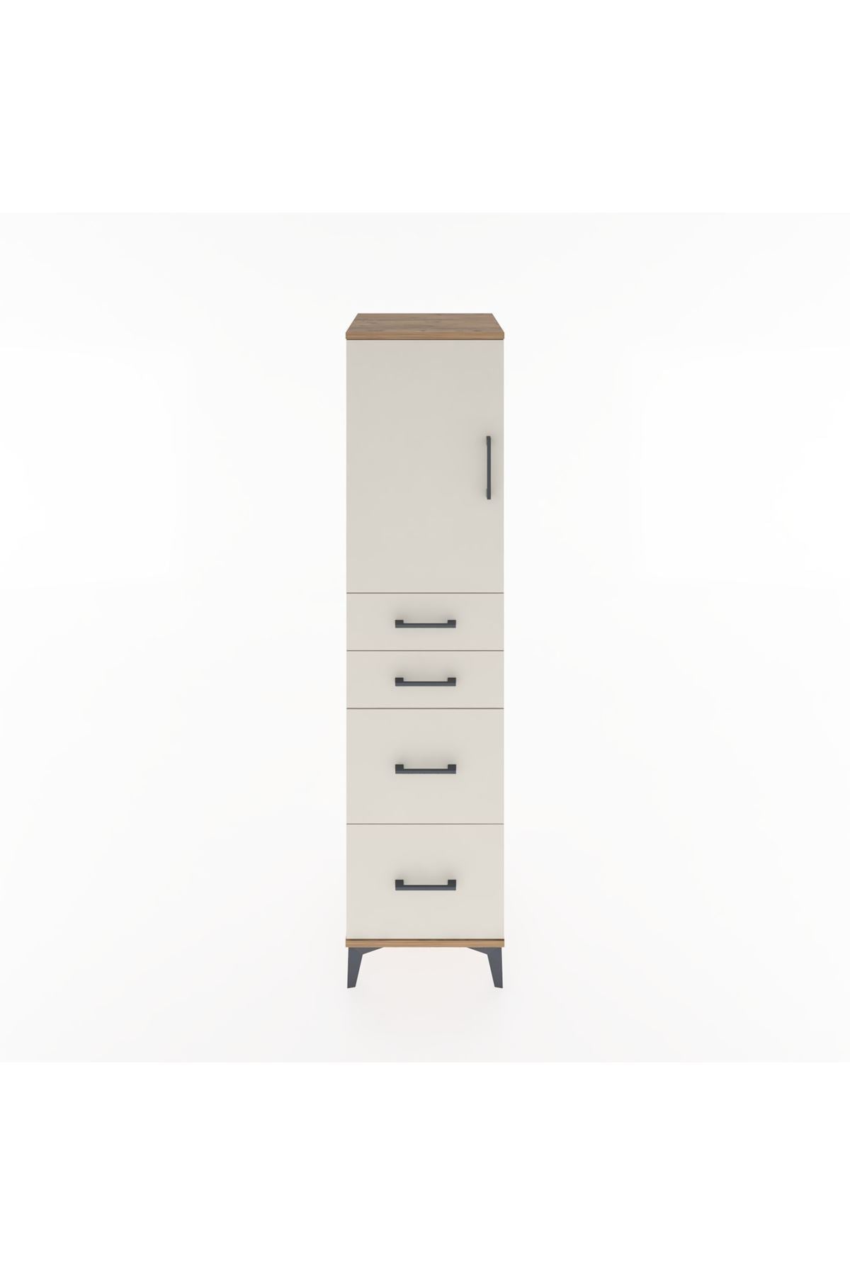 Hyperion Dolap Tek Raflı 4 Çekmeceli Tek Kapaklı 44x44x182 Çam-Aytaşı