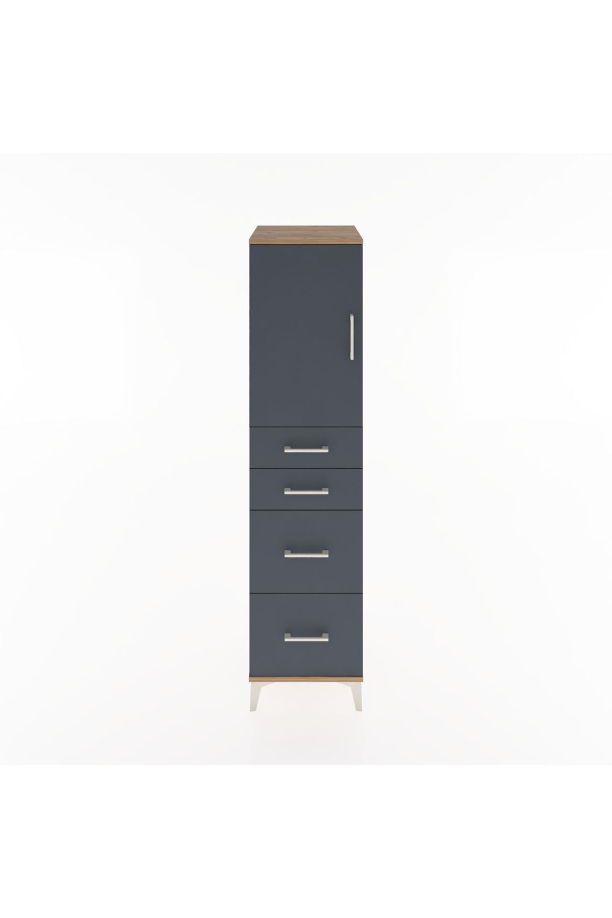 Hyperion Dolap Tek Raflı 4 Çekmeceli Tek Kapaklı 44x44x182 Çam-Antrasit