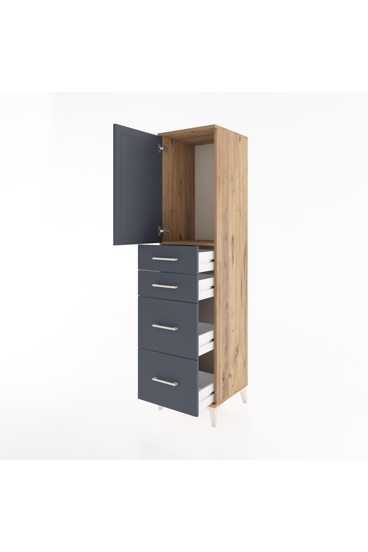 Hyperion Dolap Tek Raflı 4 Çekmeceli Tek Kapaklı 44x44x182 Çam-Antrasit