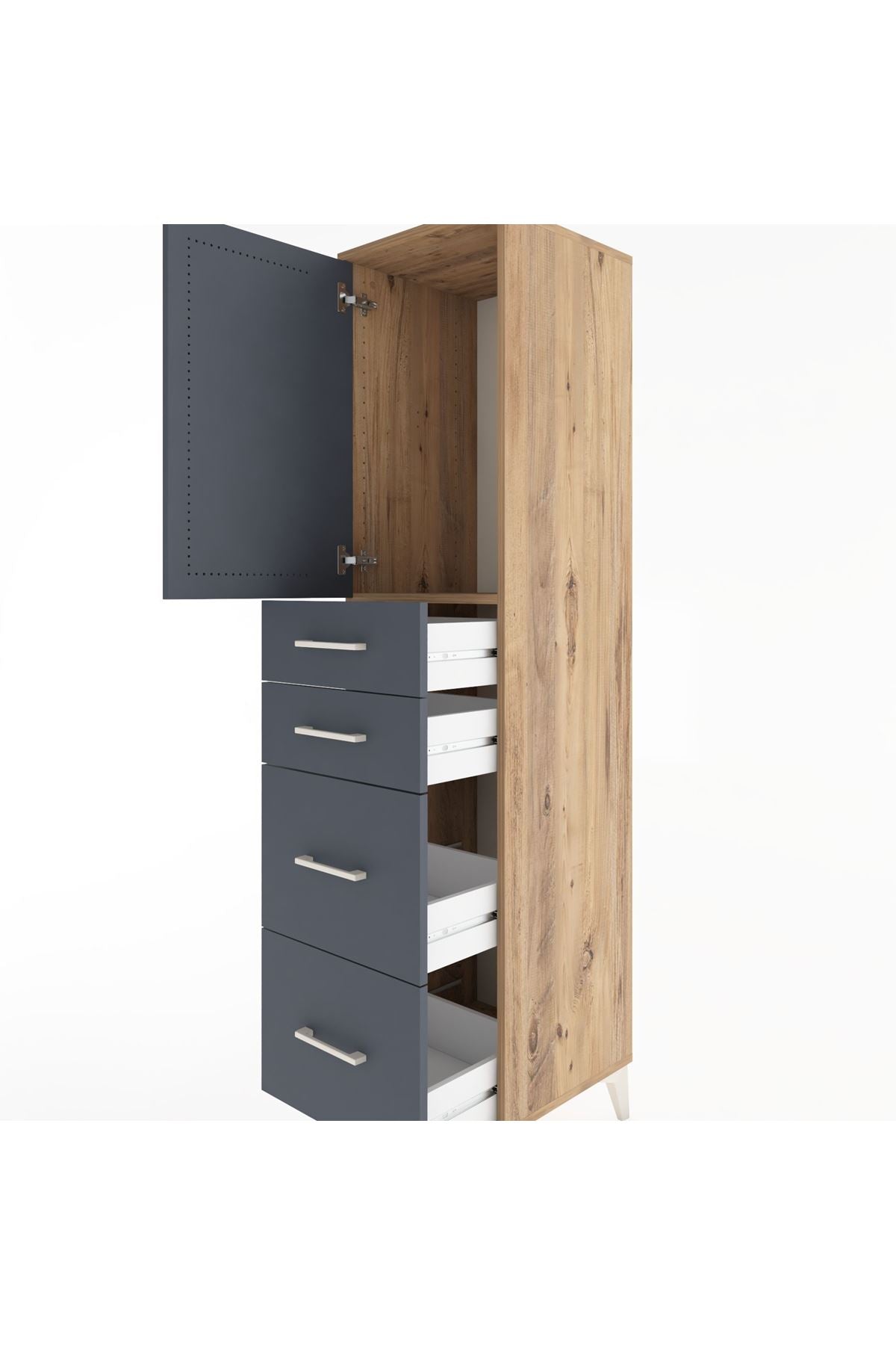 Hyperion Dolap Tek Raflı 4 Çekmeceli Tek Kapaklı 44x44x182 Çam-Antrasit