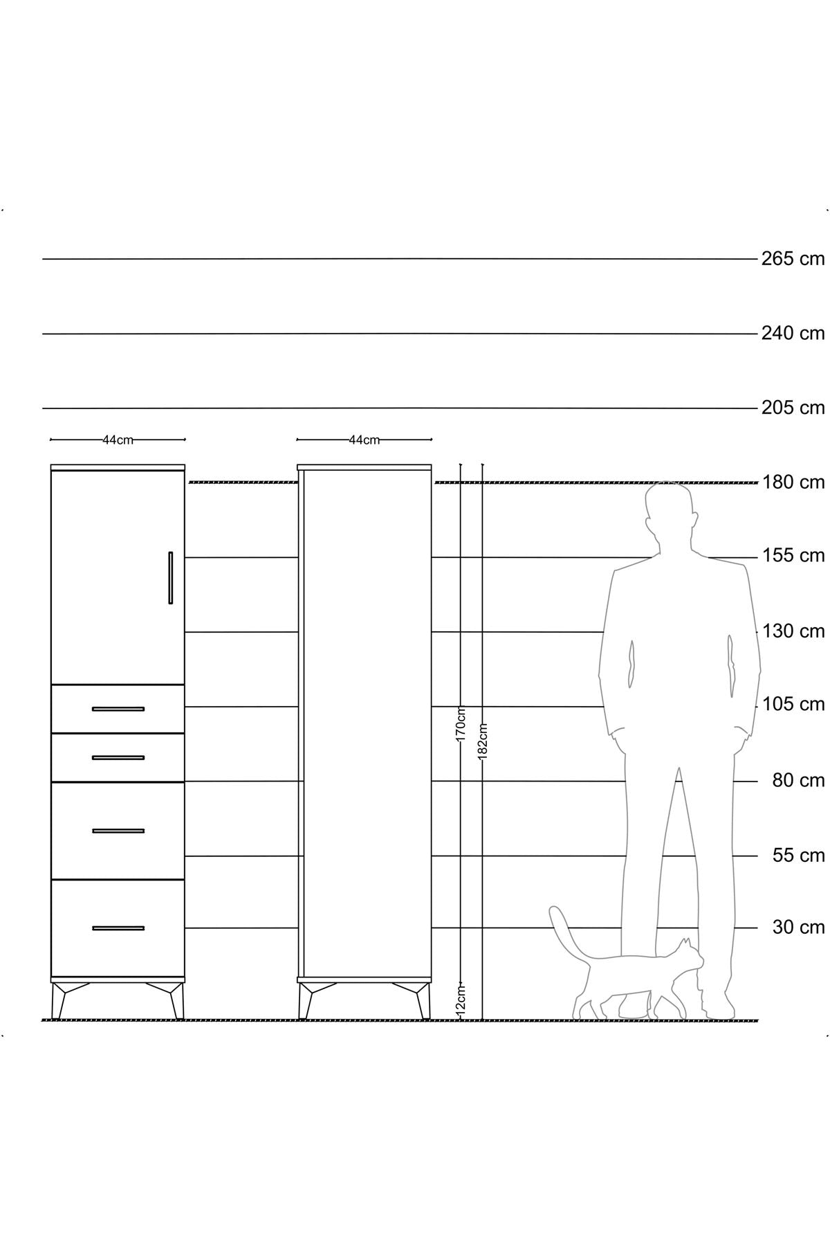 Hyperion Dolap Tek Raflı 4 Çekmeceli Tek Kapaklı 44x44x182 Çam-Antrasit