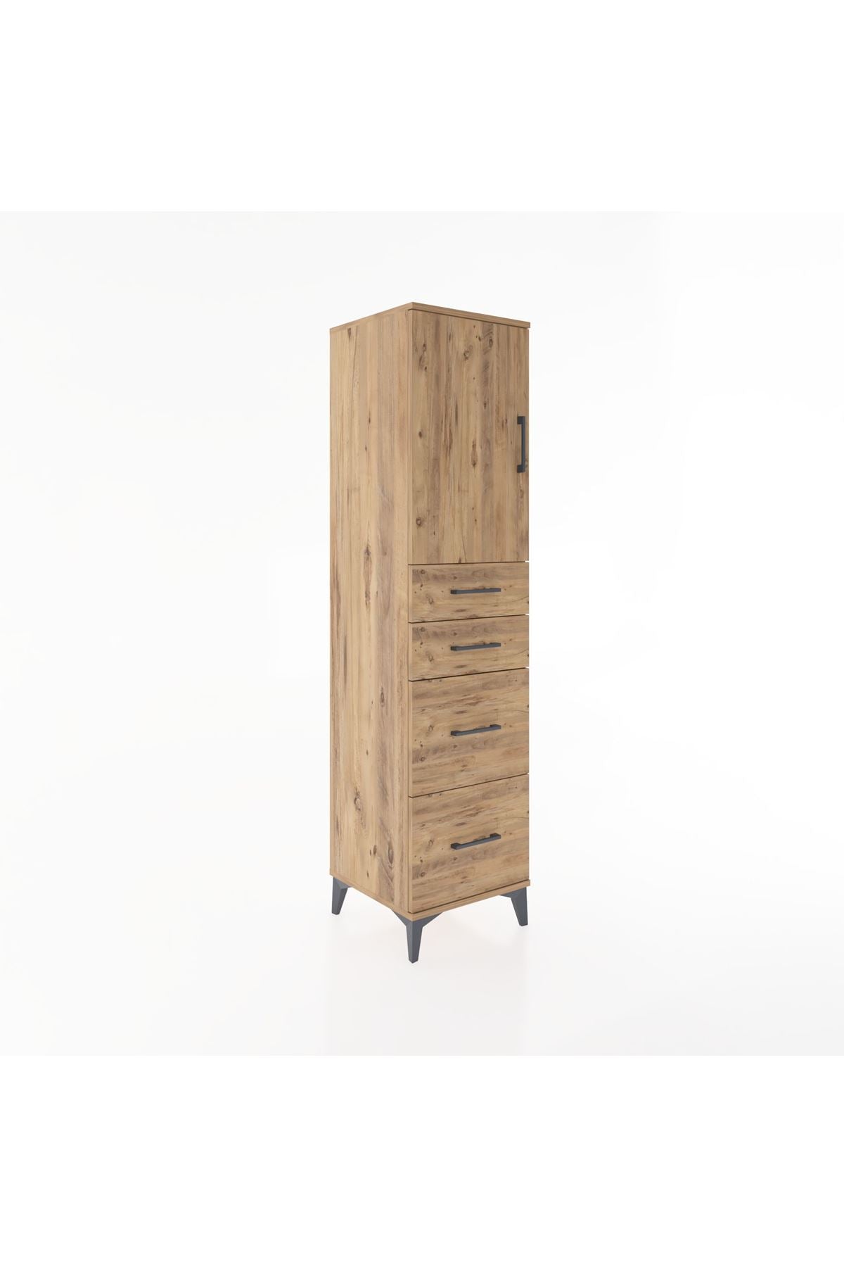 Hyperion Dolap Tek Raflı 4 Çekmeceli Tek Kapaklı 44x44x182 Çam-Çam