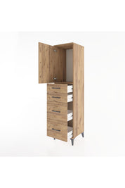 Hyperion Dolap Tek Raflı 4 Çekmeceli Tek Kapaklı 44x44x182 Çam-Çam