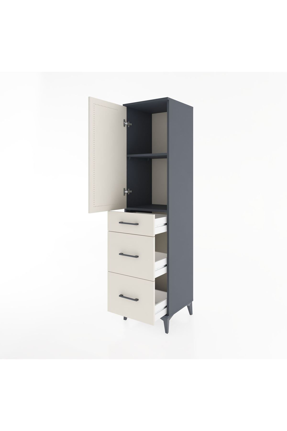 Hyperion Dolap 2 Raflı 3 Çekmeceli Tek Kapaklı 44x44x182 Antrasit-Aytaşı