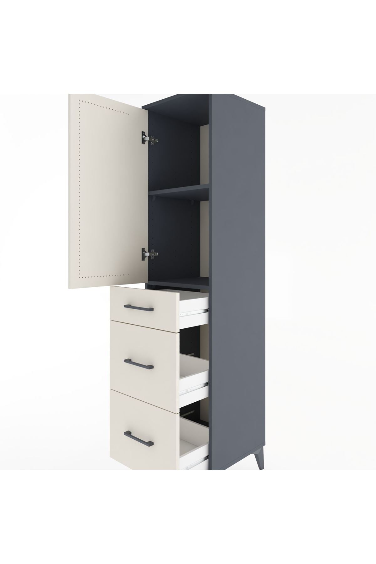 Hyperion Dolap 2 Raflı 3 Çekmeceli Tek Kapaklı 44x44x182 Antrasit-Aytaşı