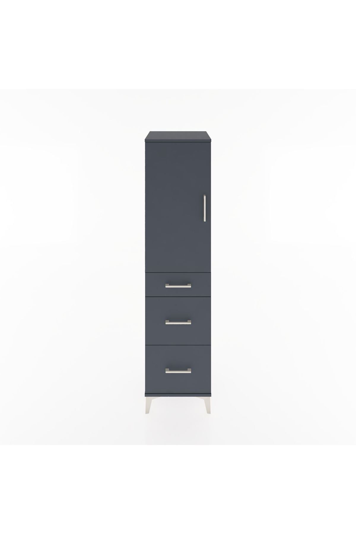 Hyperion Dolap 2 Raflı 3 Çekmeceli Tek Kapaklı 44x44x182 Antrasit-Antrasit