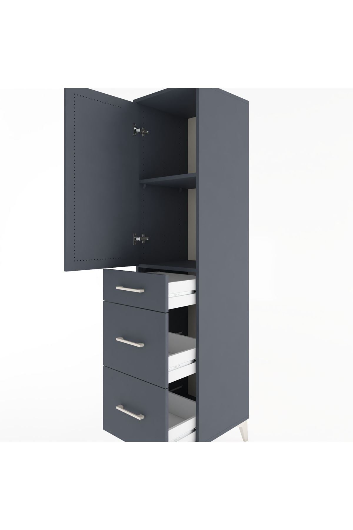 Hyperion Dolap 2 Raflı 3 Çekmeceli Tek Kapaklı 44x44x182 Antrasit-Antrasit