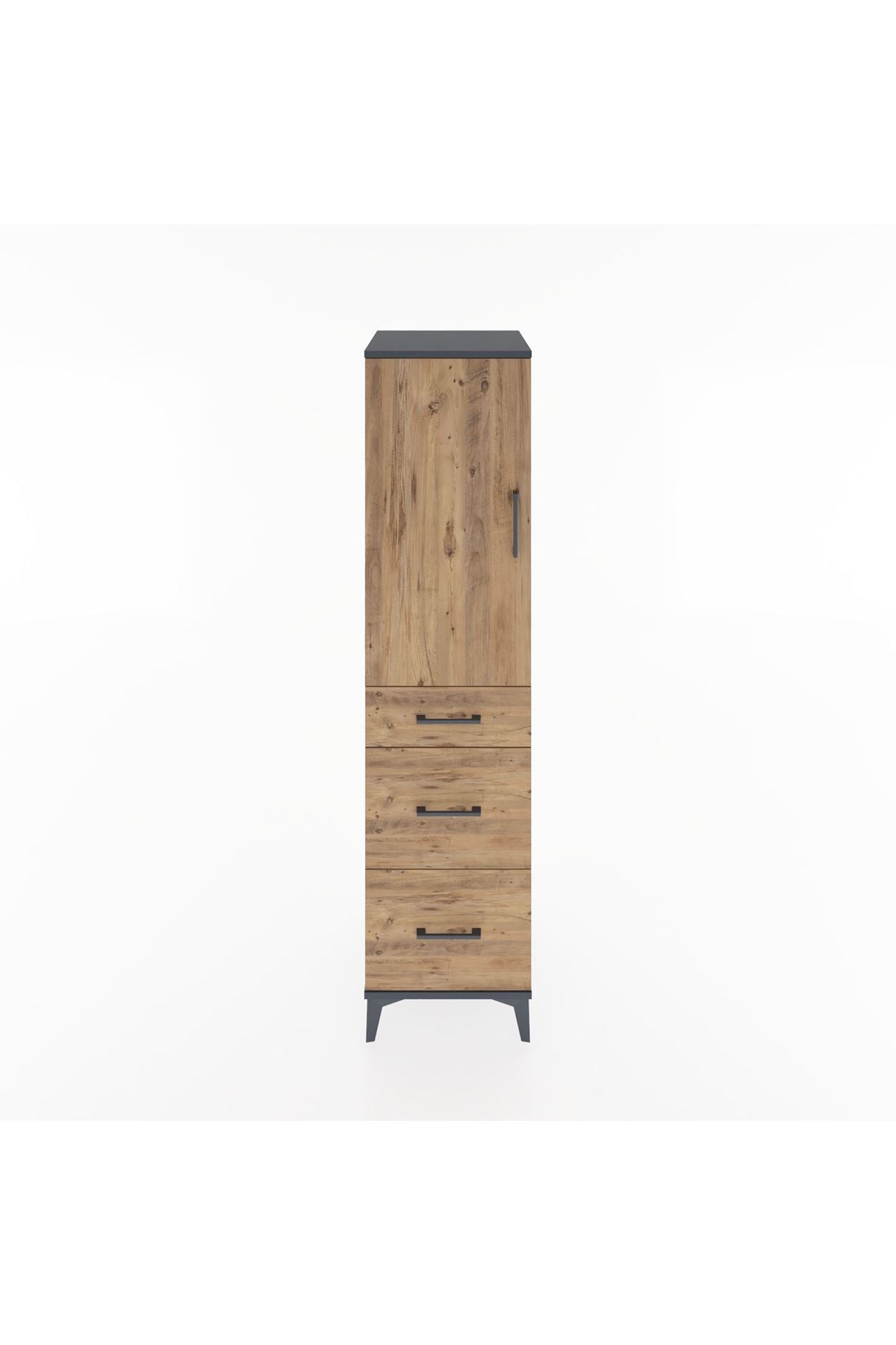 Hyperion Dolap 2 Raflı 3 Çekmeceli Tek Kapaklı 44x44x182 Antrasit-Çam