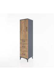 Hyperion Dolap 2 Raflı 3 Çekmeceli Tek Kapaklı 44x44x182 Antrasit-Çam