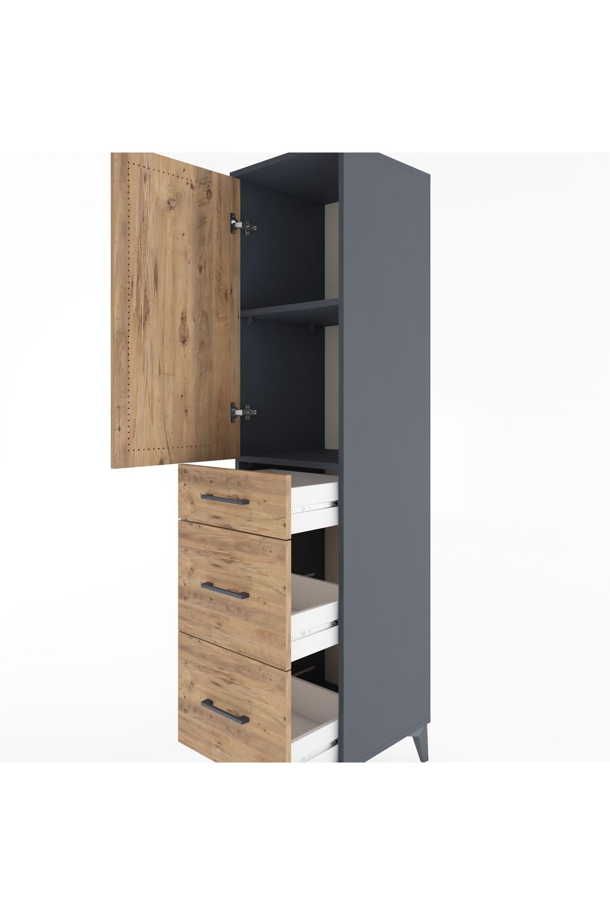 Hyperion Dolap 2 Raflı 3 Çekmeceli Tek Kapaklı 44x44x182 Antrasit-Çam