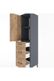 Hyperion Dolap 2 Raflı 3 Çekmeceli Tek Kapaklı 44x44x182 Antrasit-Çam