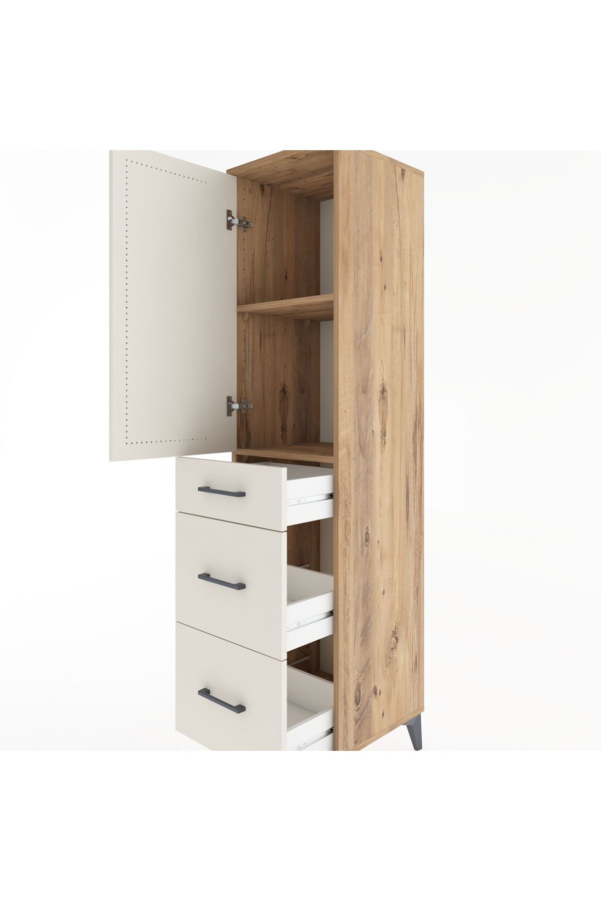 Hyperion Dolap 2 Raflı 3 Çekmeceli Tek Kapaklı 44x44x182 Çam-Aytaşı