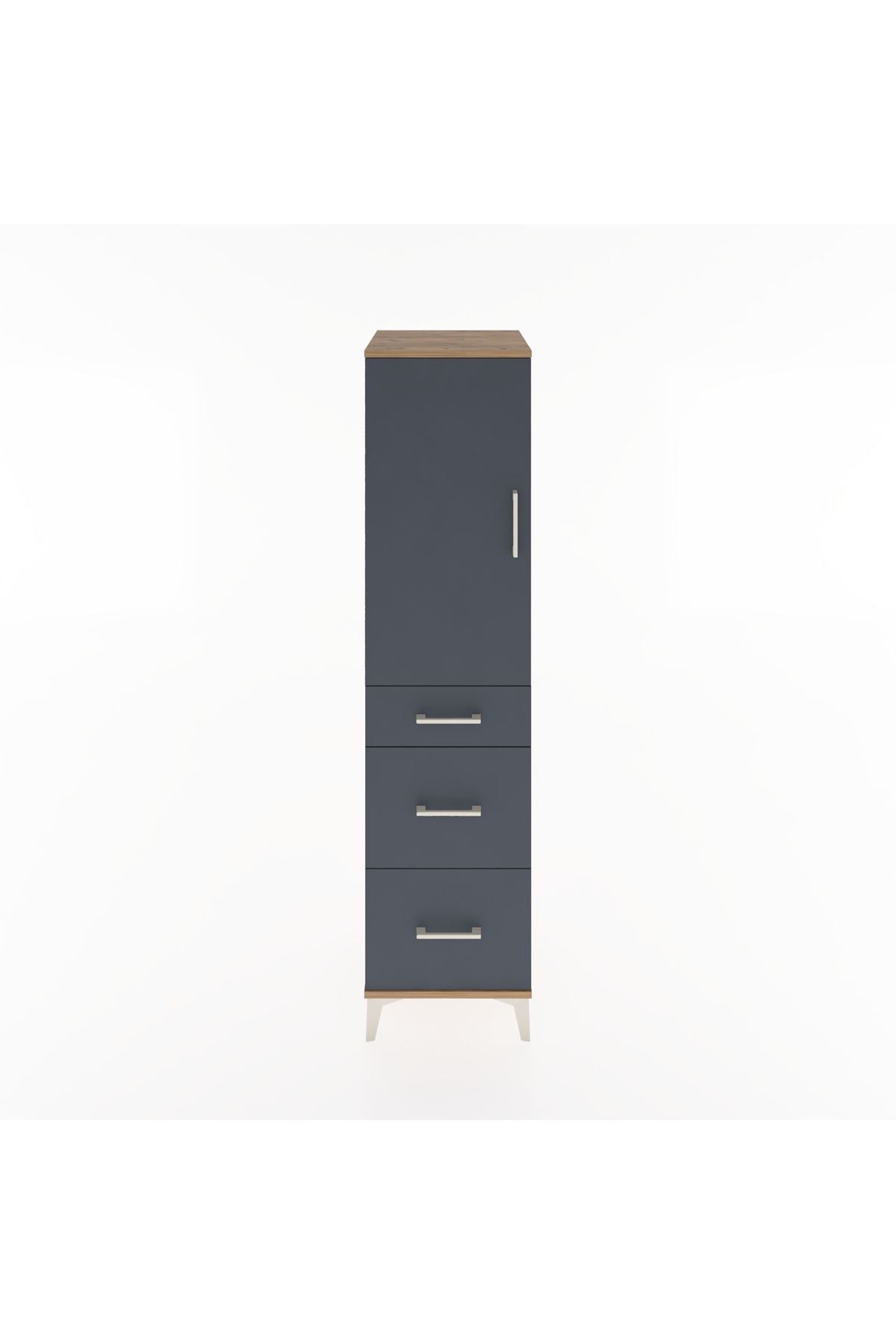 Hyperion Dolap 2 Raflı 3 Çekmeceli Tek Kapaklı 44x44x182 Çam-Antrasit