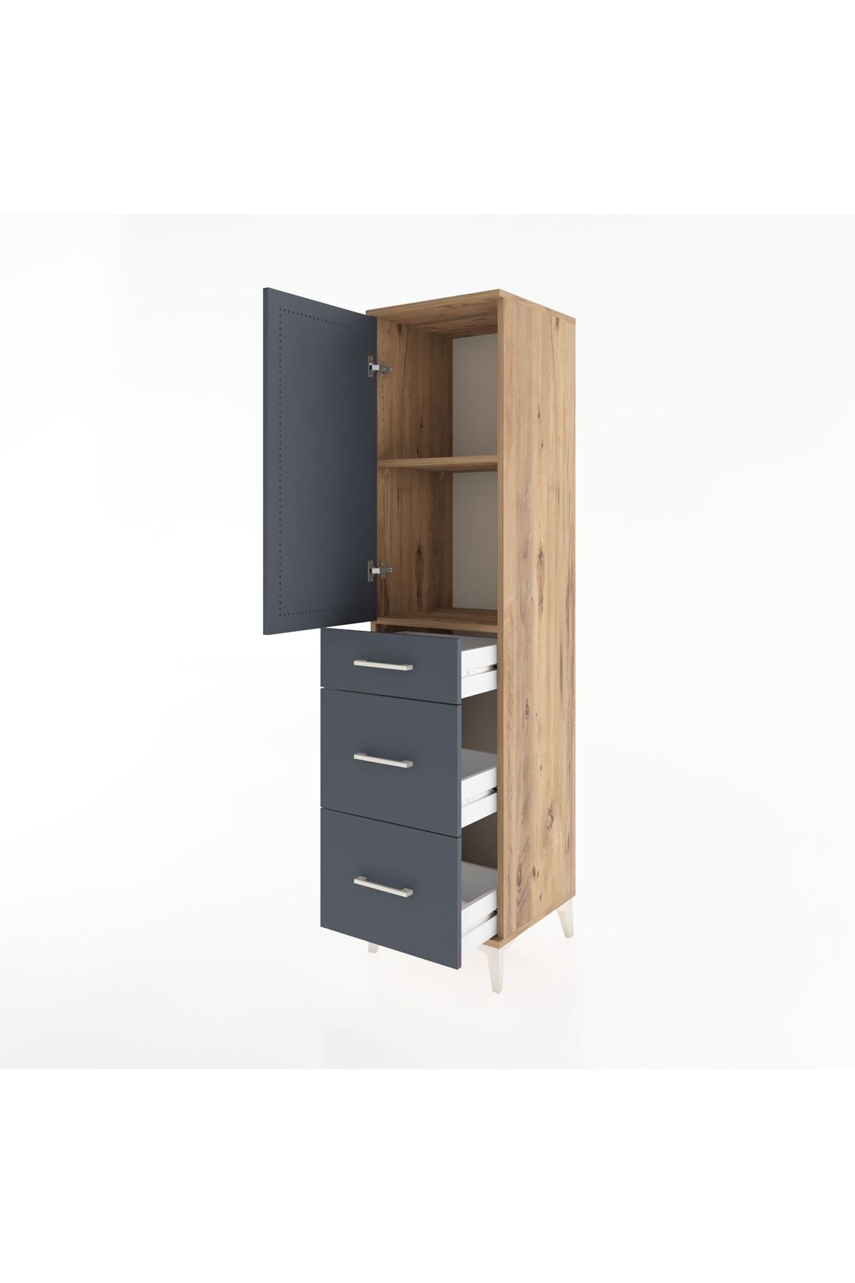 Hyperion Dolap 2 Raflı 3 Çekmeceli Tek Kapaklı 44x44x182 Çam-Antrasit