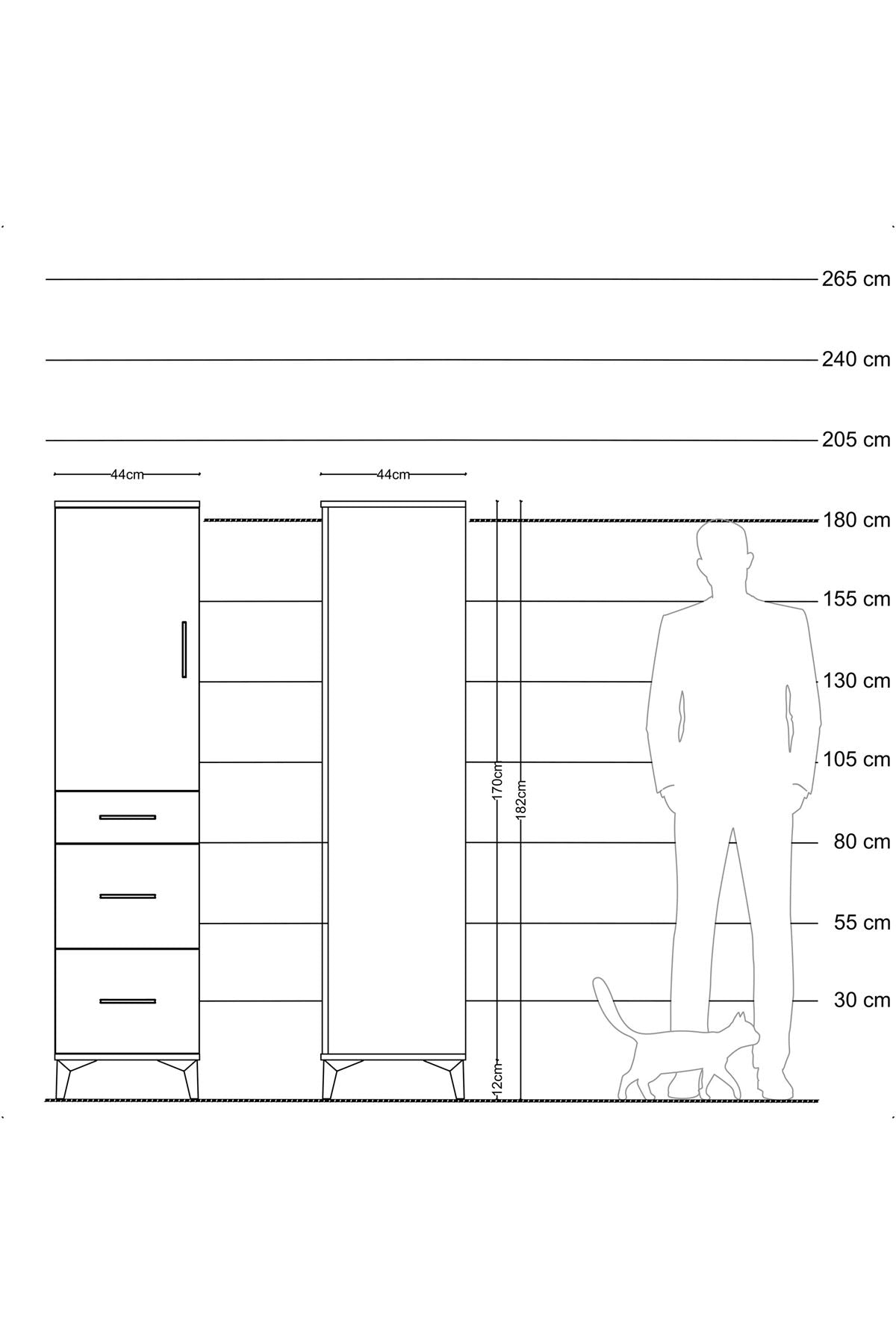 Hyperion Dolap 2 Raflı 3 Çekmeceli Tek Kapaklı 44x44x182 Çam-Antrasit