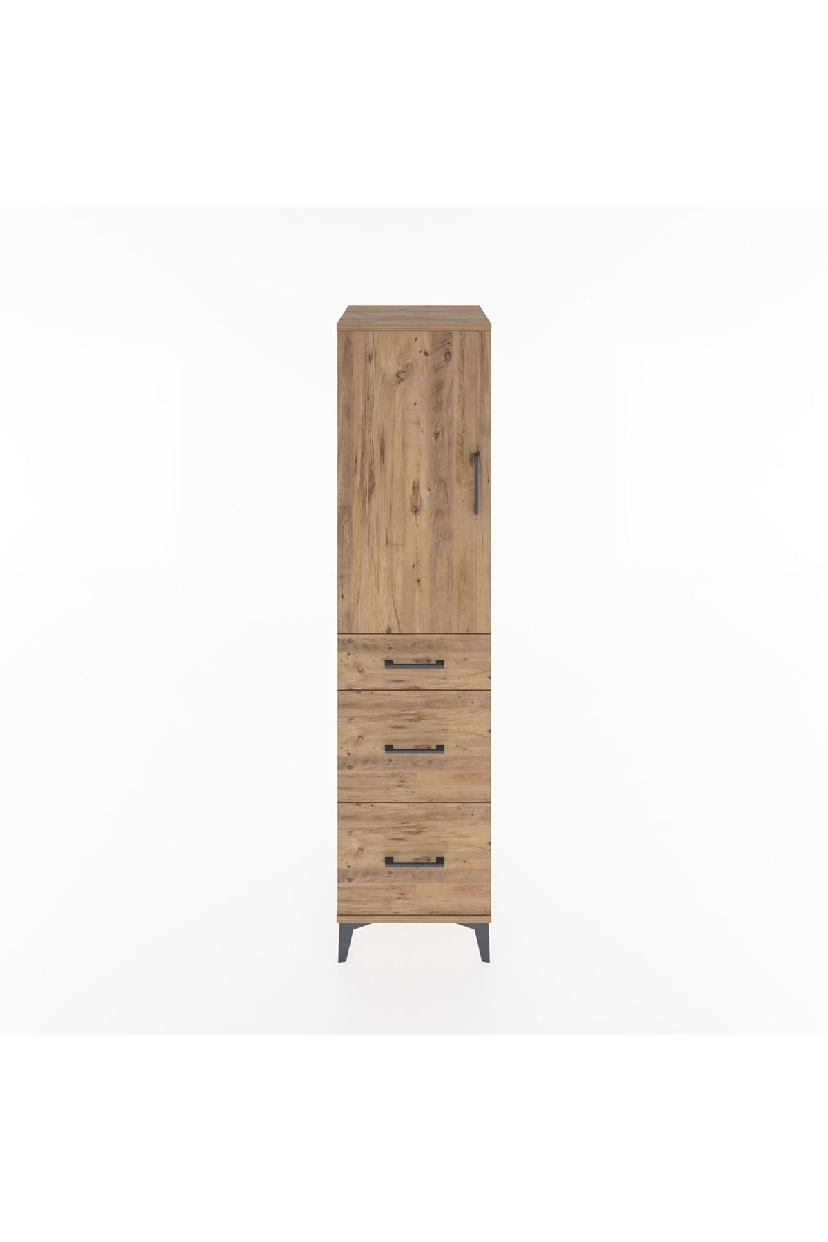 Hyperion Dolap 2 Raflı 3 Çekmeceli Tek Kapaklı 44x44x182 Çam-Çam