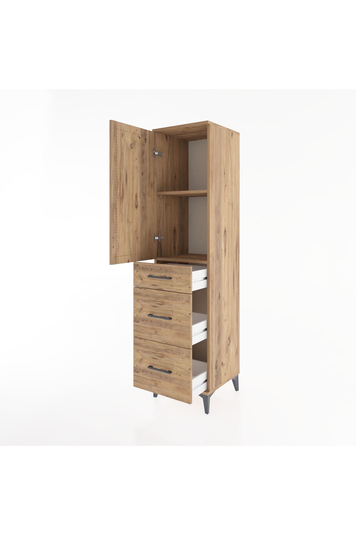 Hyperion Dolap 2 Raflı 3 Çekmeceli Tek Kapaklı 44x44x182 Çam-Çam