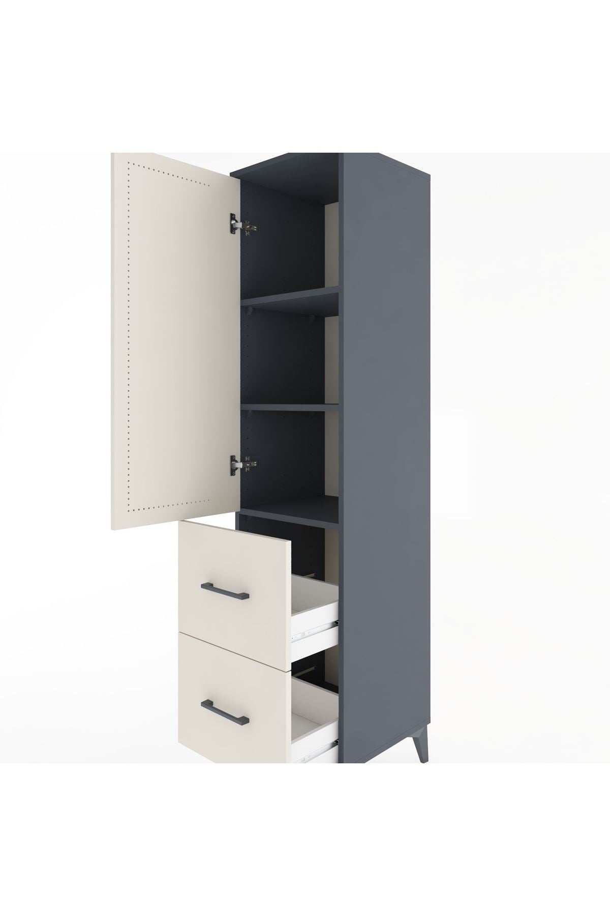 Hyperion Dolap 3 Raflı 2 Çekmeceli Tek Kapaklı 44x44x182 Antrasit-Aytaşı