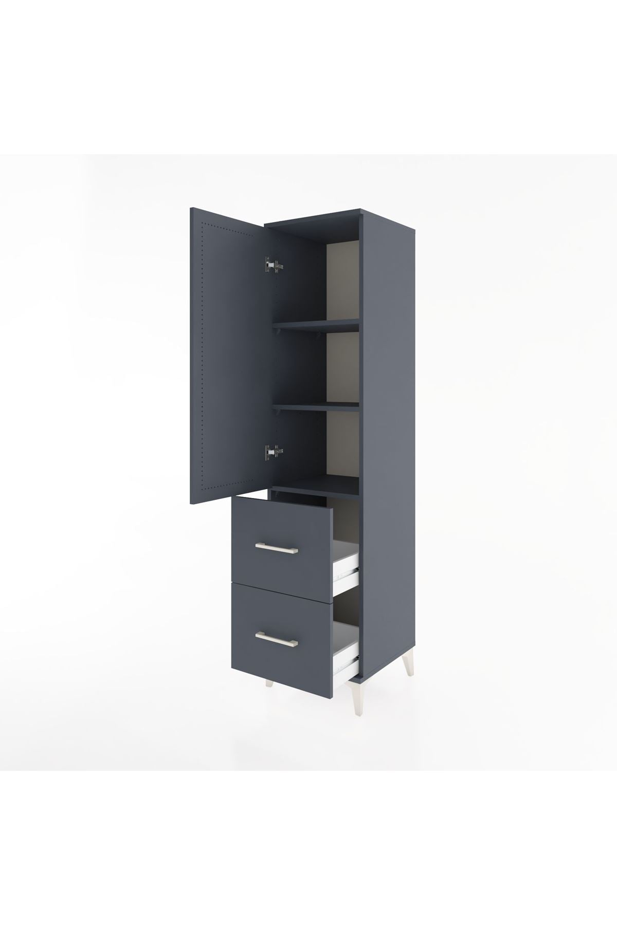 Hyperion Dolap 3 Raflı 2 Çekmeceli Tek Kapaklı 44x44x182 Antrasit-Antrasit