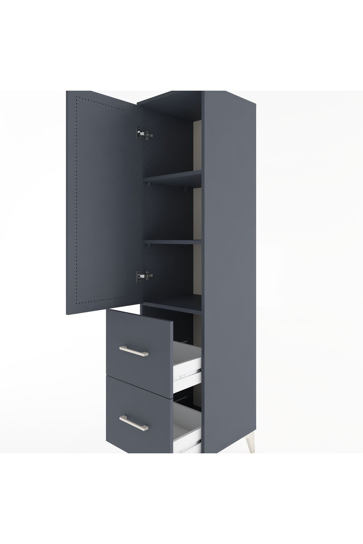 Hyperion Dolap 3 Raflı 2 Çekmeceli Tek Kapaklı 44x44x182 Antrasit-Antrasit