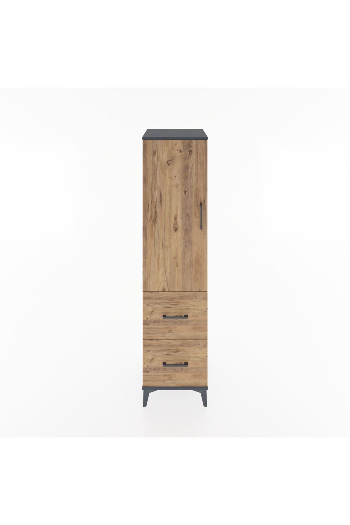 Hyperion Dolap 3 Raflı 2 Çekmeceli Tek Kapaklı 44x44x182 Antrasit-Çam