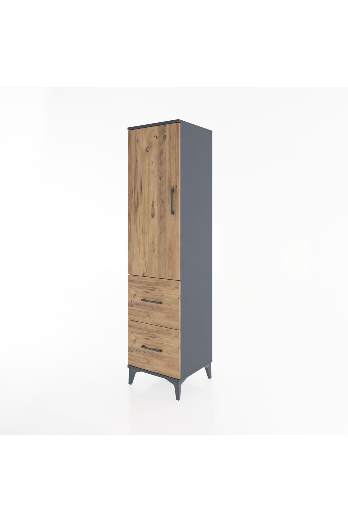 Hyperion Dolap 3 Raflı 2 Çekmeceli Tek Kapaklı 44x44x182 Antrasit-Çam