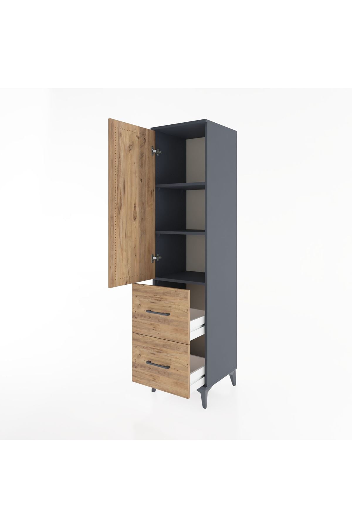 Hyperion Dolap 3 Raflı 2 Çekmeceli Tek Kapaklı 44x44x182 Antrasit-Çam