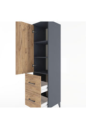 Hyperion Dolap 3 Raflı 2 Çekmeceli Tek Kapaklı 44x44x182 Antrasit-Çam
