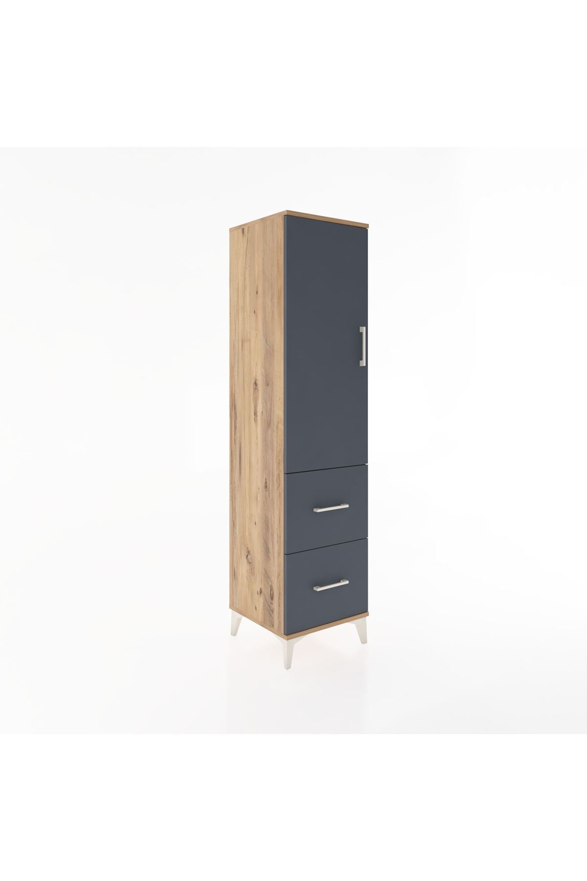 Hyperion Dolap 3 Raflı 2 Çekmeceli Tek Kapaklı 44x44x182 Çam-Antrasit