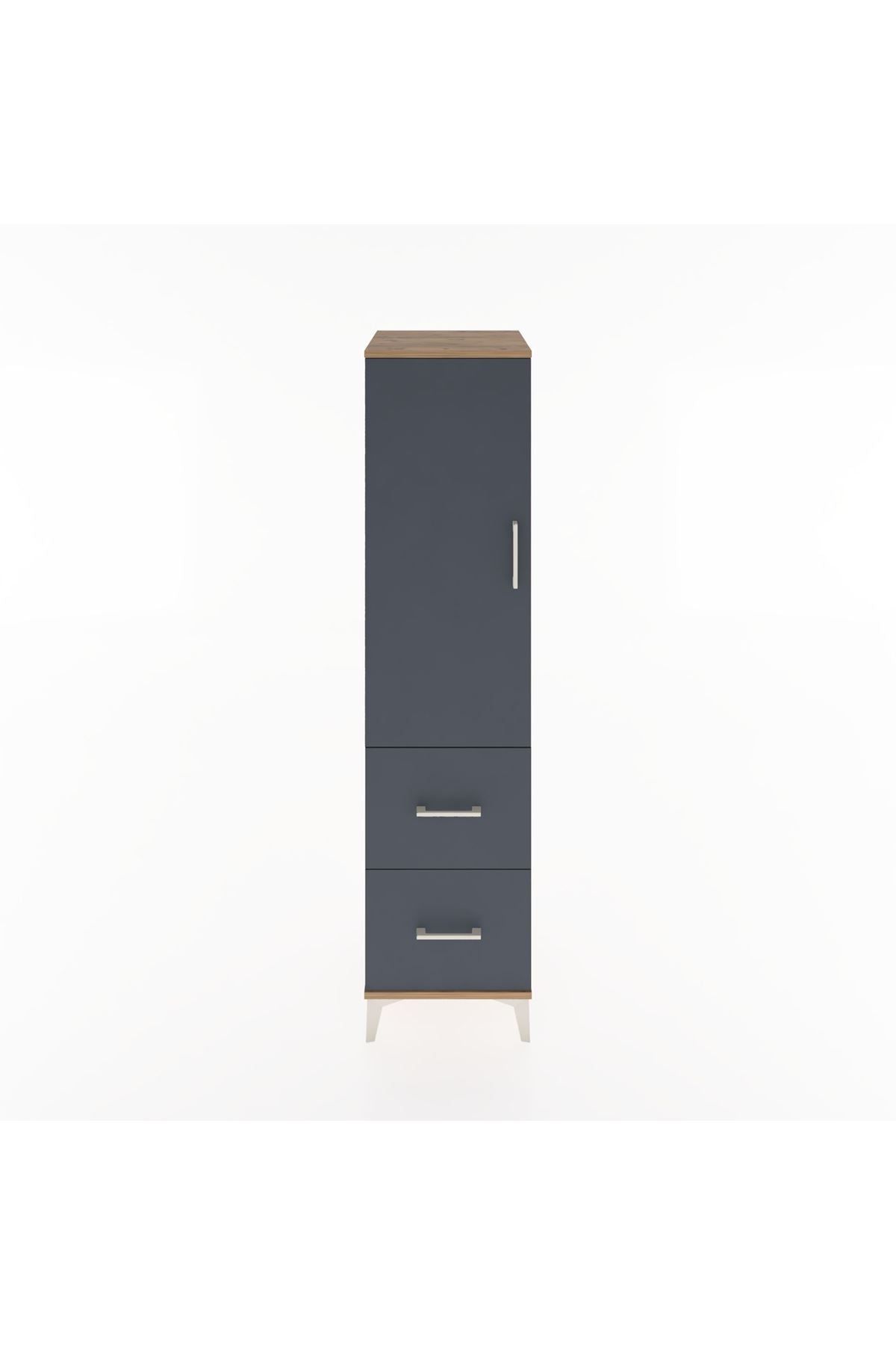 Hyperion Dolap 3 Raflı 2 Çekmeceli Tek Kapaklı 44x44x182 Çam-Antrasit