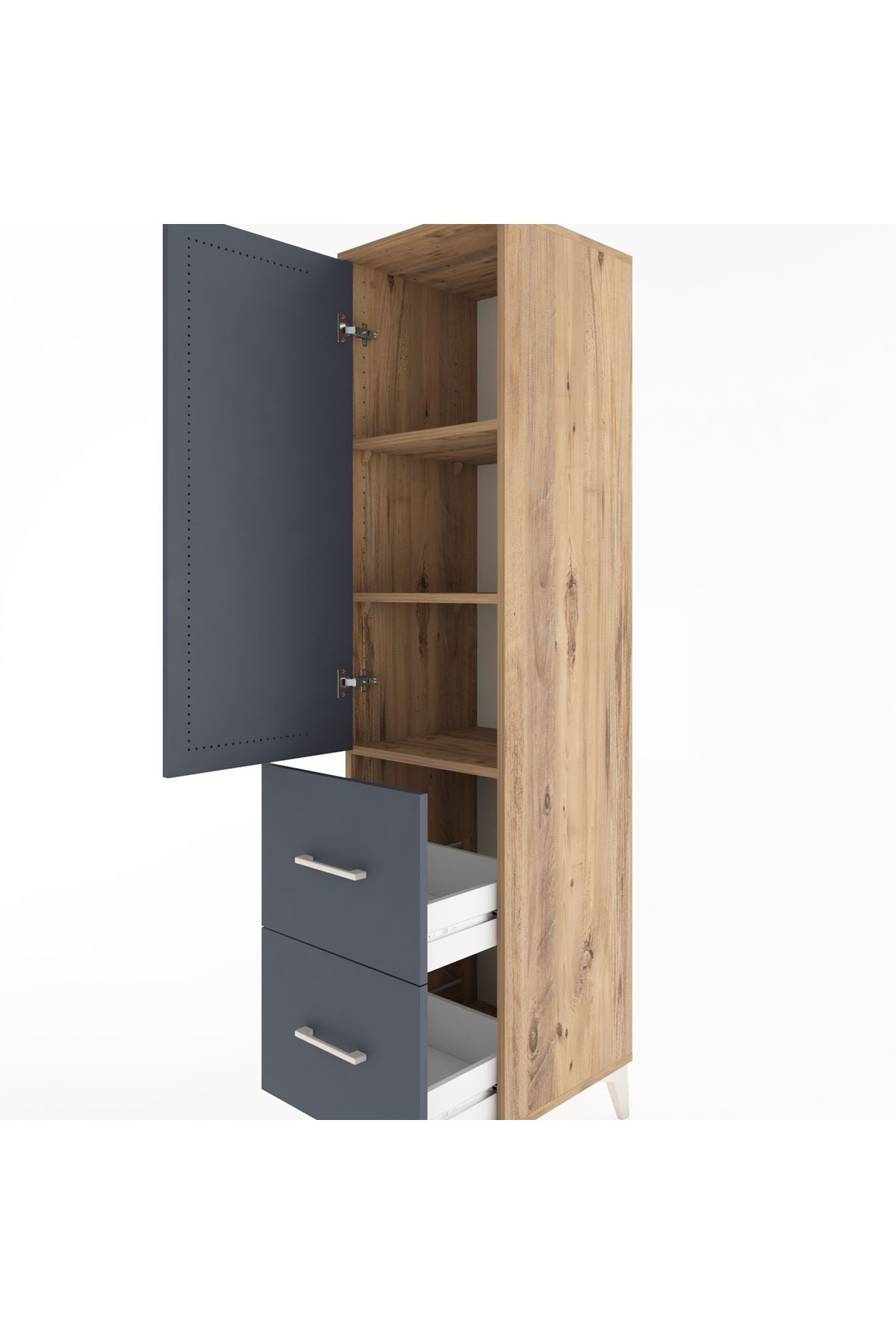 Hyperion Dolap 3 Raflı 2 Çekmeceli Tek Kapaklı 44x44x182 Çam-Antrasit