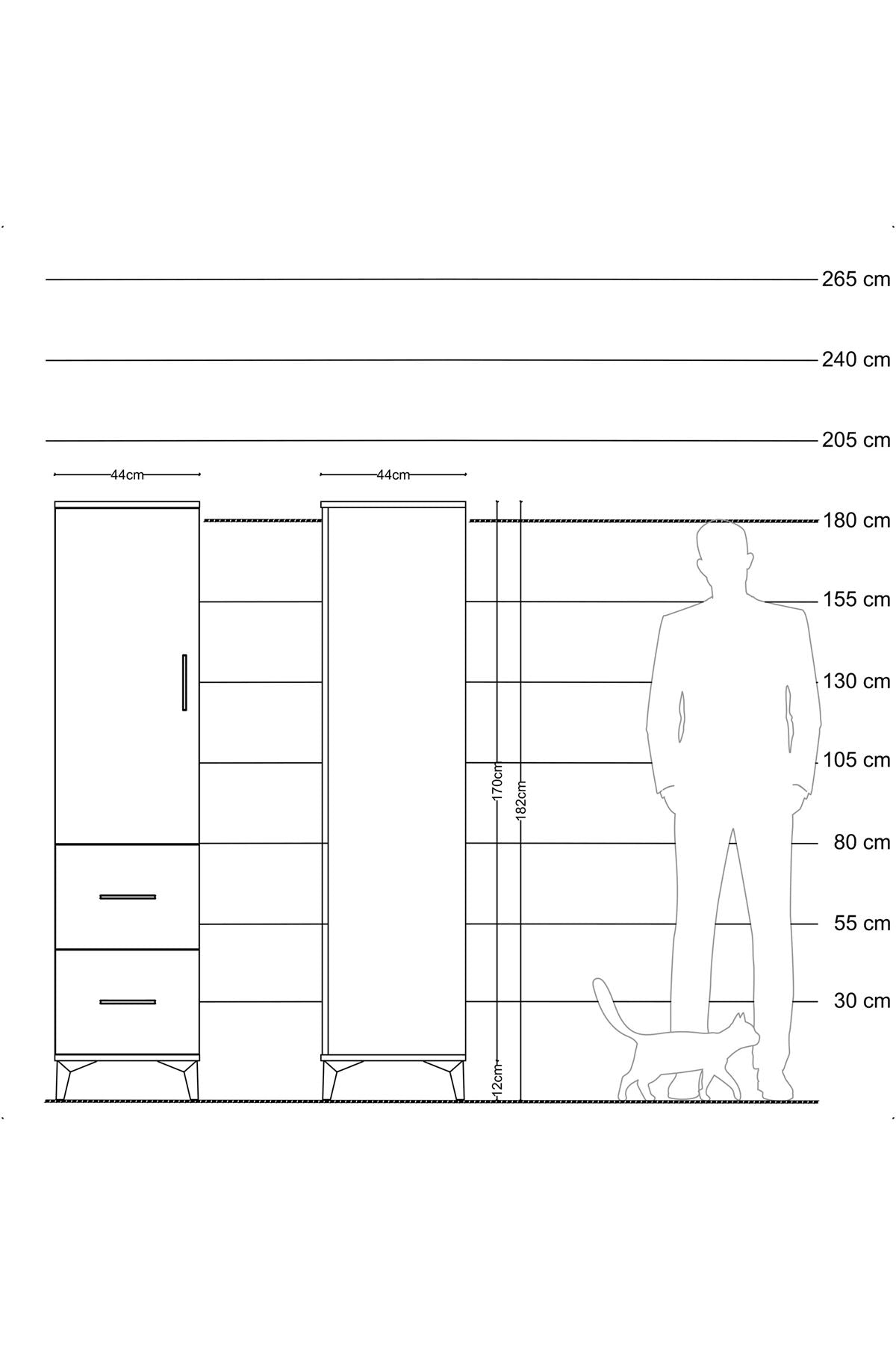 Hyperion Dolap 3 Raflı 2 Çekmeceli Tek Kapaklı 44x44x182 Çam-Antrasit