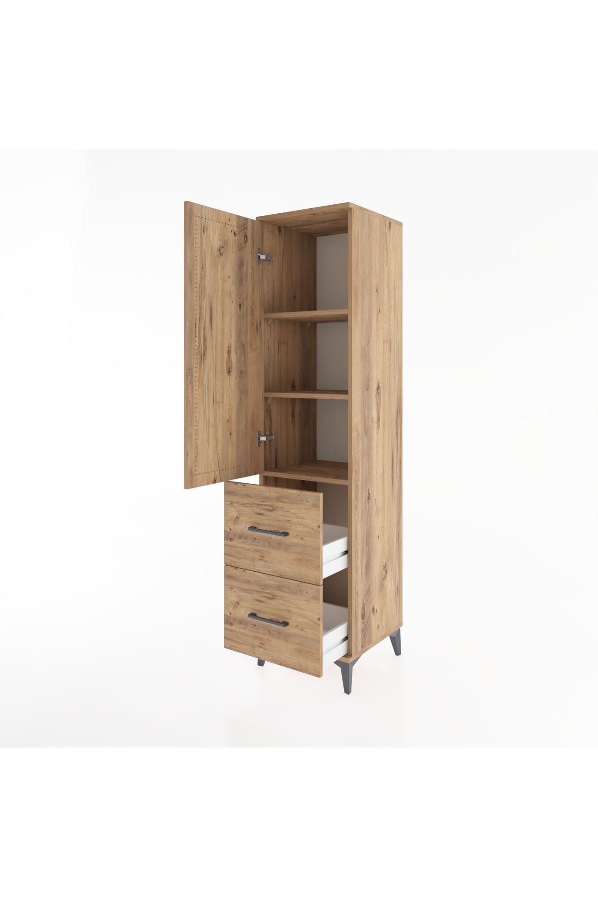 Hyperion Dolap 3 Raflı 2 Çekmeceli Tek Kapaklı 44x44x182 Çam-Çam