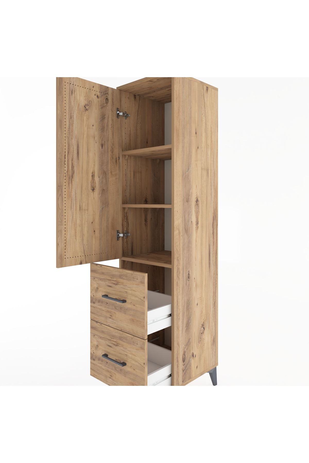 Hyperion Dolap 3 Raflı 2 Çekmeceli Tek Kapaklı 44x44x182 Çam-Çam