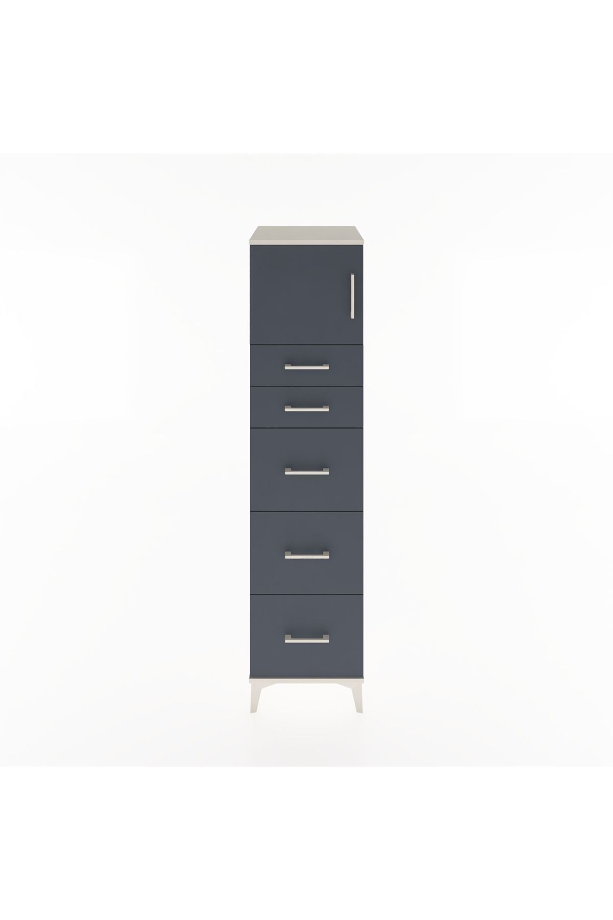 Hyperion Dolap Tek Raflı 5 Çekmeceli Tek Kapaklı 44x44x182 Aytaşı-Antrasit