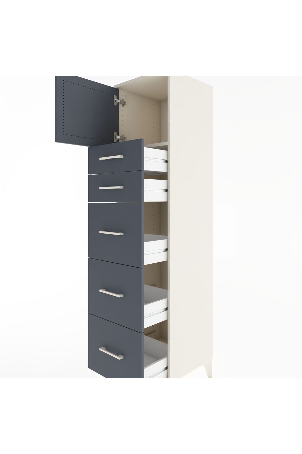 Hyperion Dolap Tek Raflı 5 Çekmeceli Tek Kapaklı 44x44x182 Aytaşı-Antrasit