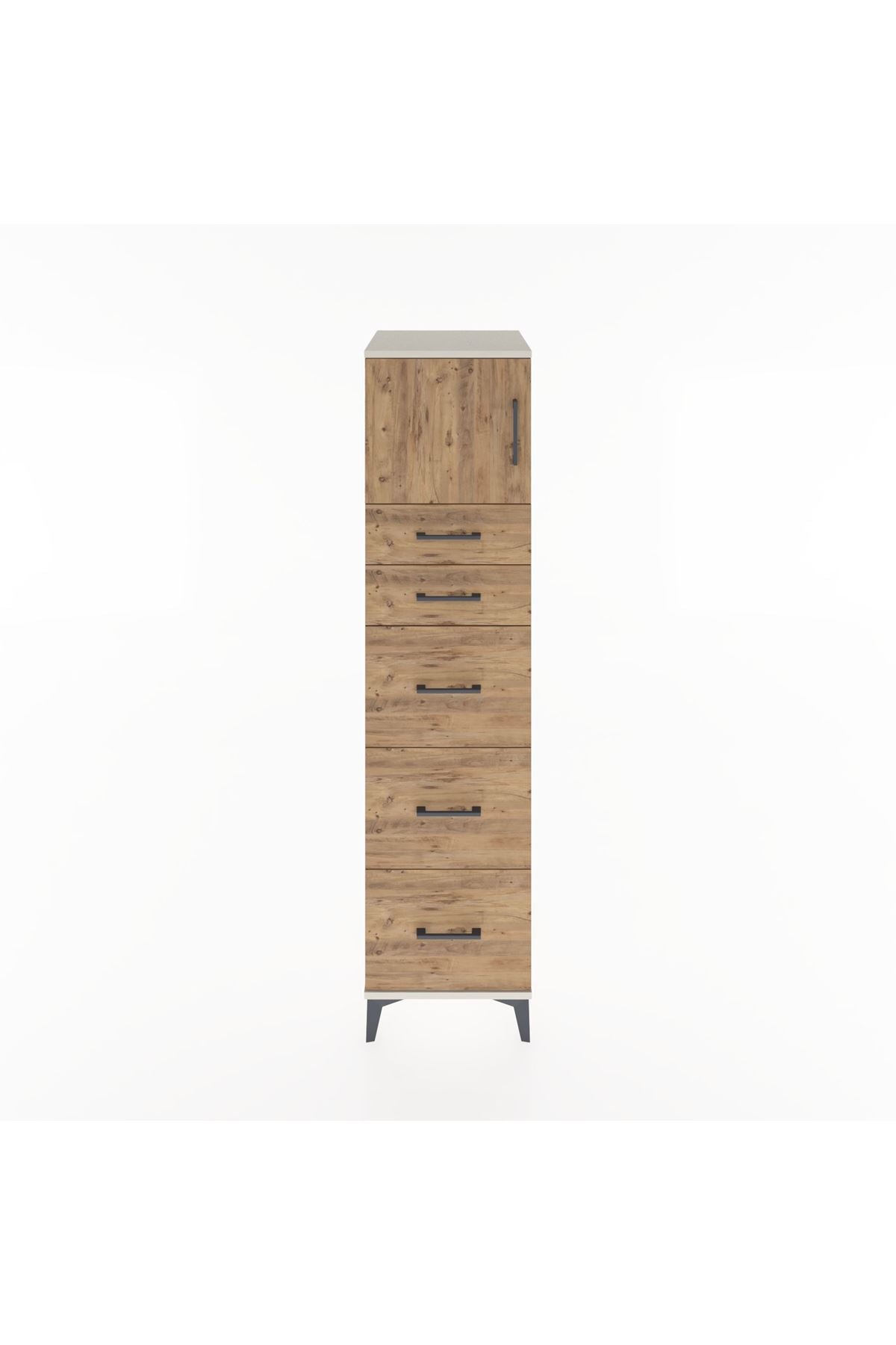 Hyperion Dolap Tek Raflı 5 Çekmeceli Tek Kapaklı 44x44x182 Aytaşı-Çam