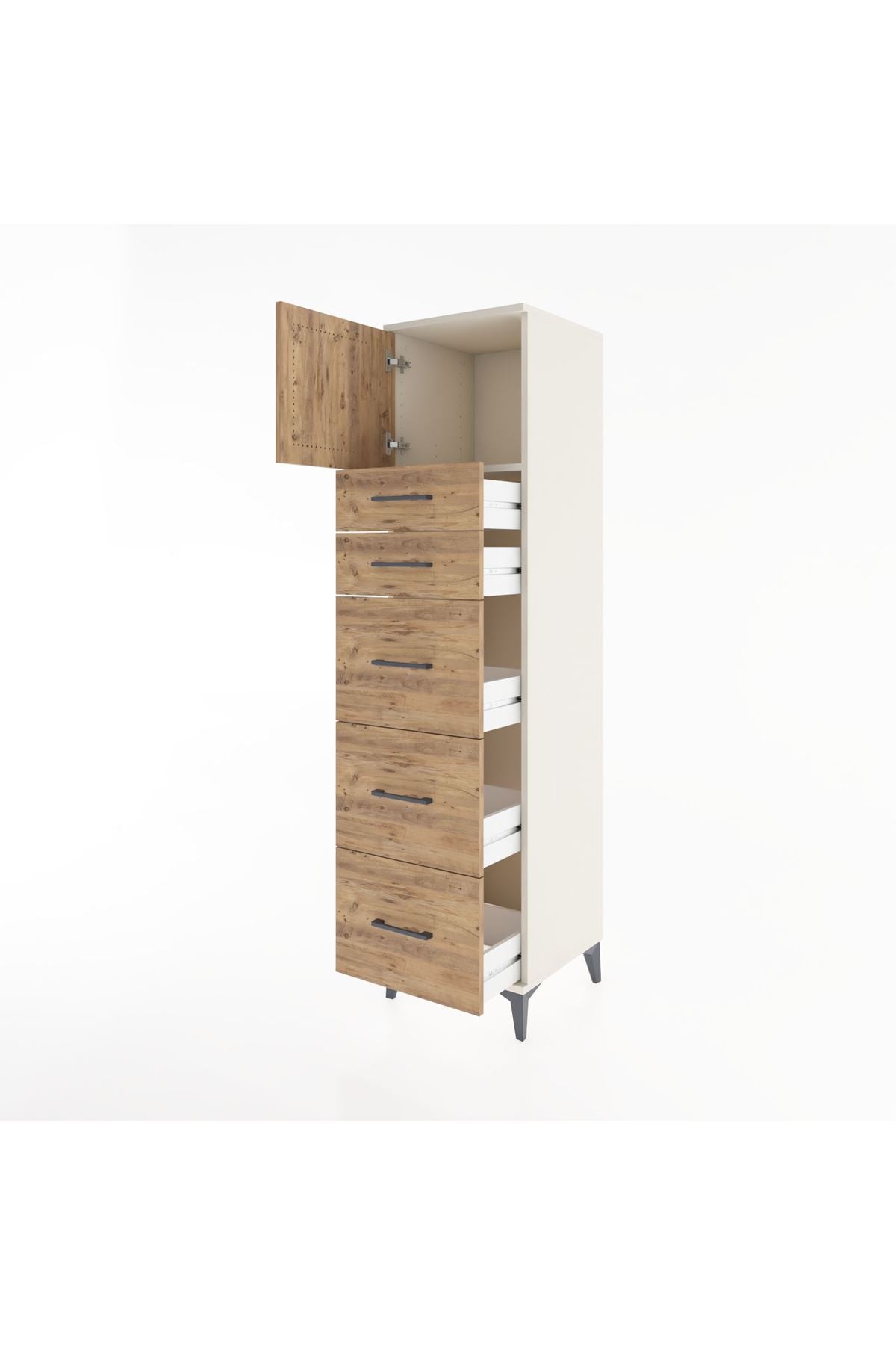 Hyperion Dolap Tek Raflı 5 Çekmeceli Tek Kapaklı 44x44x182 Aytaşı-Çam