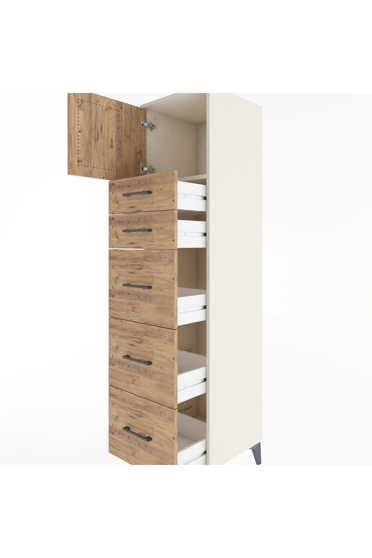 Hyperion Dolap Tek Raflı 5 Çekmeceli Tek Kapaklı 44x44x182 Aytaşı-Çam