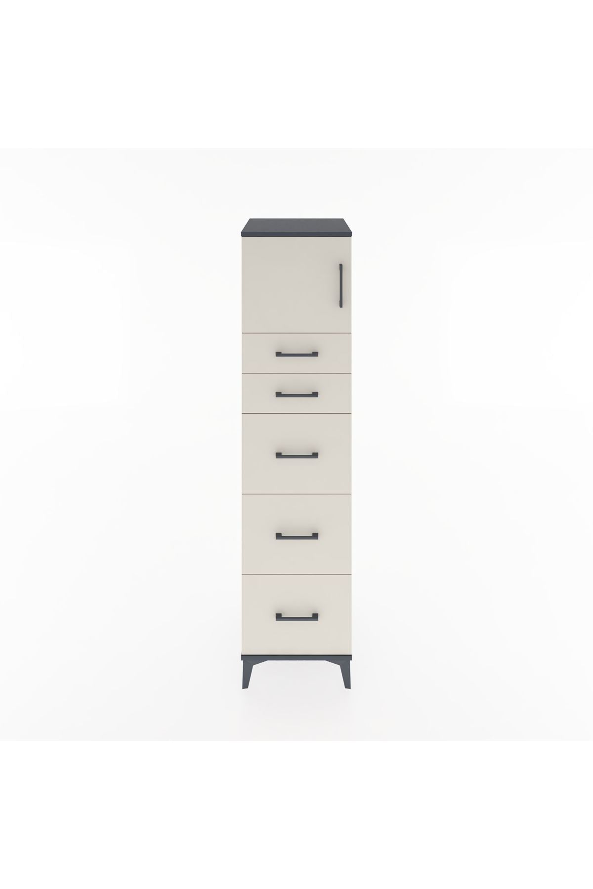 Hyperion Dolap Tek Raflı 5 Çekmeceli Tek Kapaklı 44x44x182 Antrasit-Aytaşı
