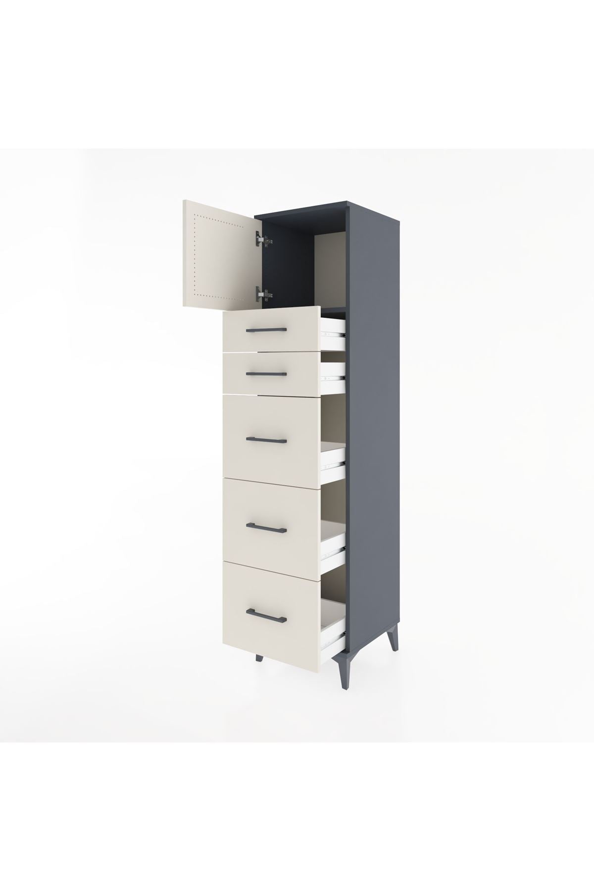 Hyperion Dolap Tek Raflı 5 Çekmeceli Tek Kapaklı 44x44x182 Antrasit-Aytaşı