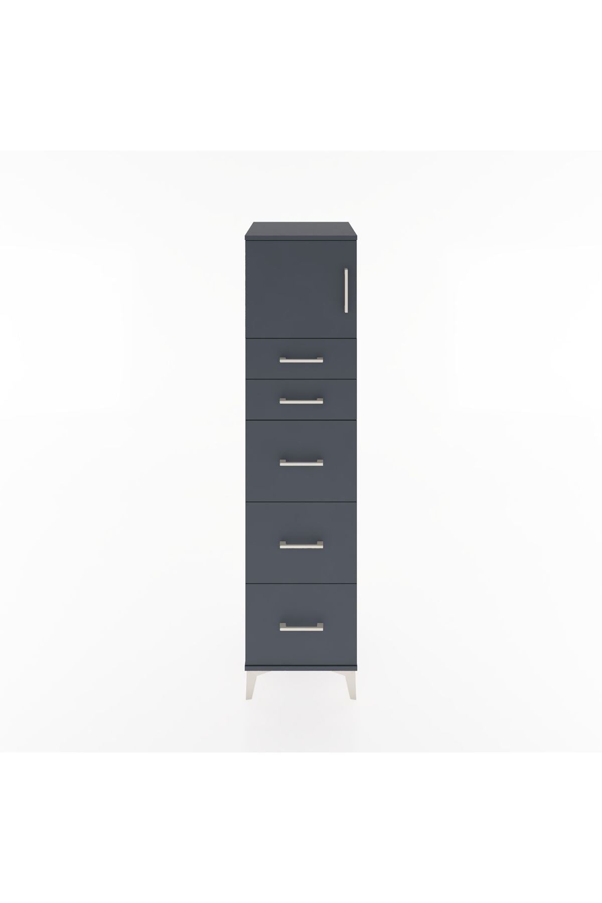 Hyperion Dolap Tek Raflı 5 Çekmeceli Tek Kapaklı 44x44x182 Antrasit-Antrasit