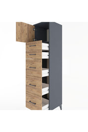 Hyperion Dolap Tek Raflı 5 Çekmeceli Tek Kapaklı 44x44x182 Antrasit-Çam