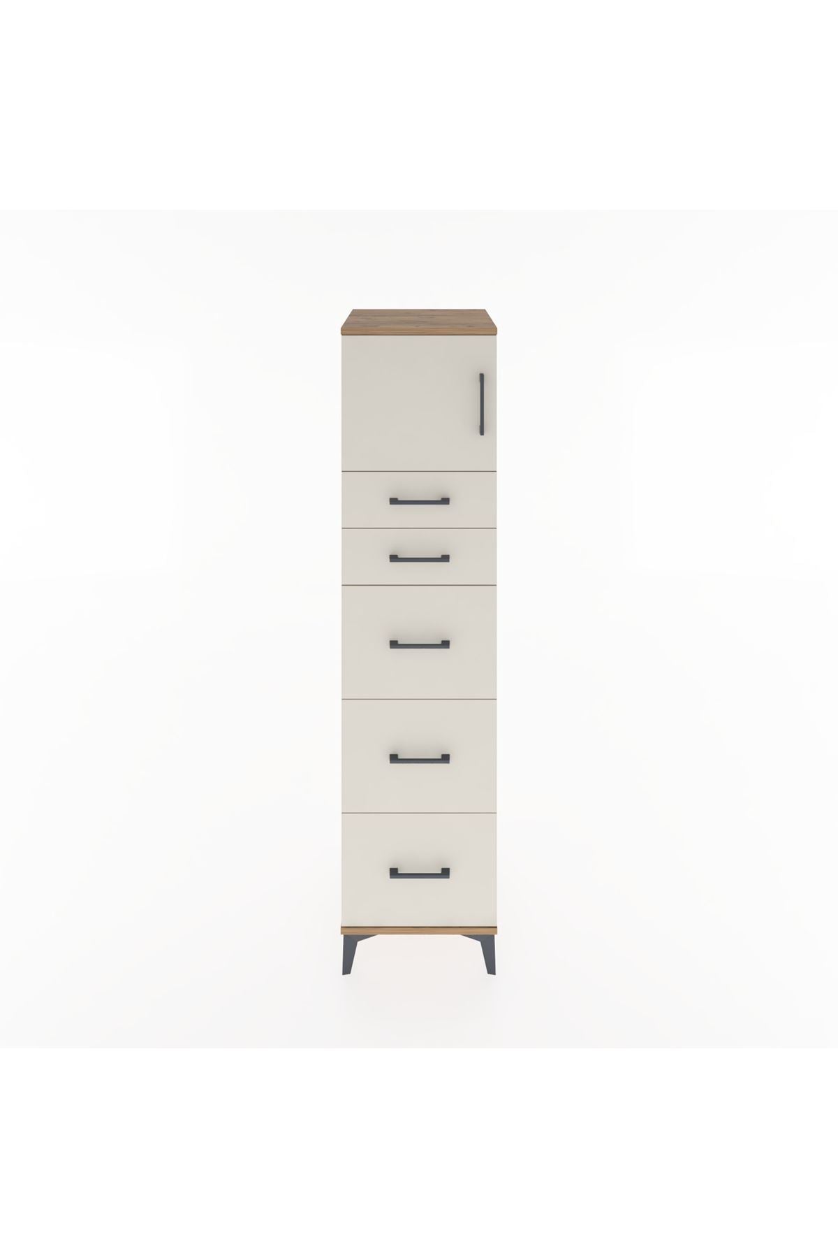 Hyperion Dolap Tek Raflı 5 Çekmeceli Tek Kapaklı 44x44x182 Çam-Aytaşı