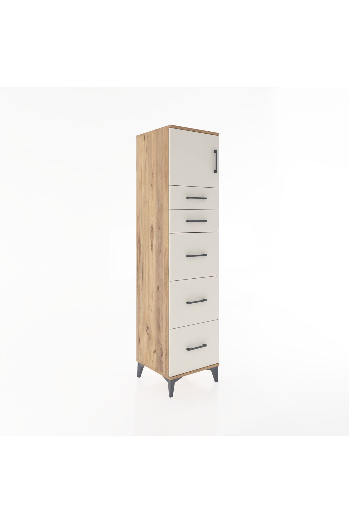 Hyperion Dolap Tek Raflı 5 Çekmeceli Tek Kapaklı 44x44x182 Çam-Aytaşı
