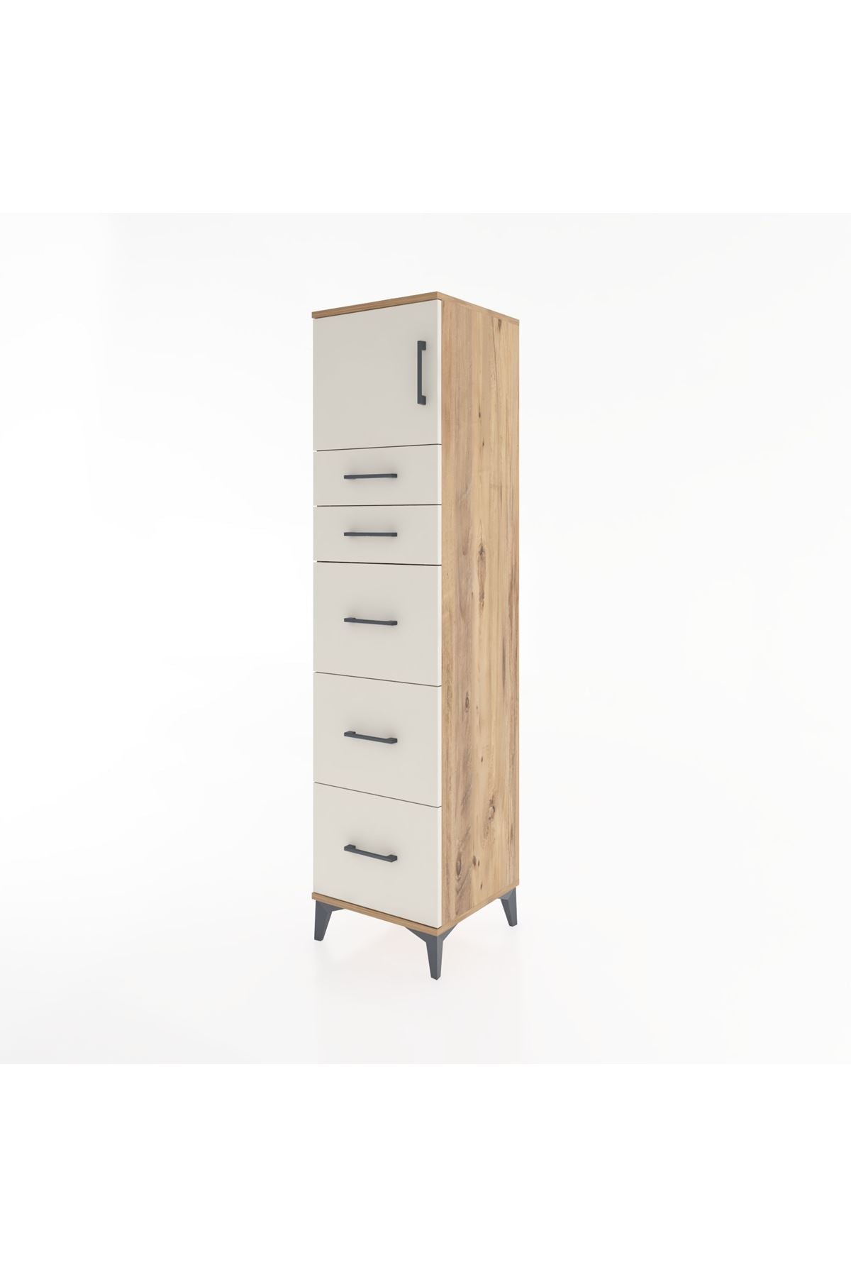 Hyperion Dolap Tek Raflı 5 Çekmeceli Tek Kapaklı 44x44x182 Çam-Aytaşı