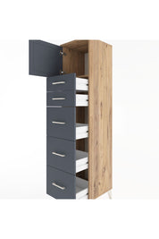 Hyperion Dolap Tek Raflı 5 Çekmeceli Tek Kapaklı 44x44x182 Çam-Antrasit