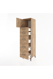 Hyperion Dolap Tek Raflı 5 Çekmeceli Tek Kapaklı 44x44x182 Çam-Çam