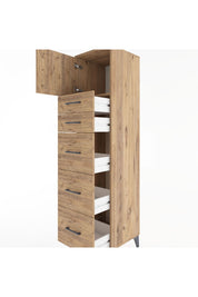 Hyperion Dolap Tek Raflı 5 Çekmeceli Tek Kapaklı 44x44x182 Çam-Çam
