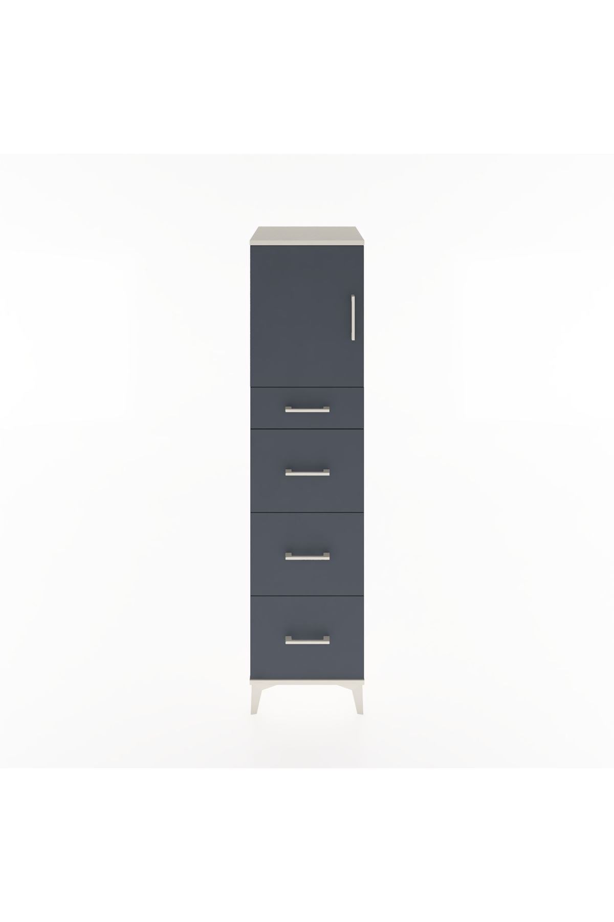 Hyperion Dolap Tek Raflı 4 Çekmeceli Tek Kapaklı 44x44x182 Aytaşı-Antrasit